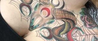ram schedel tattoo op borst