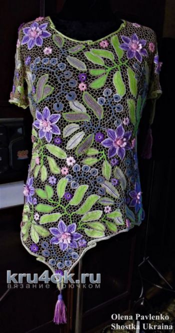 Лятна пастелна блуза на една кука (ирландска дантела)