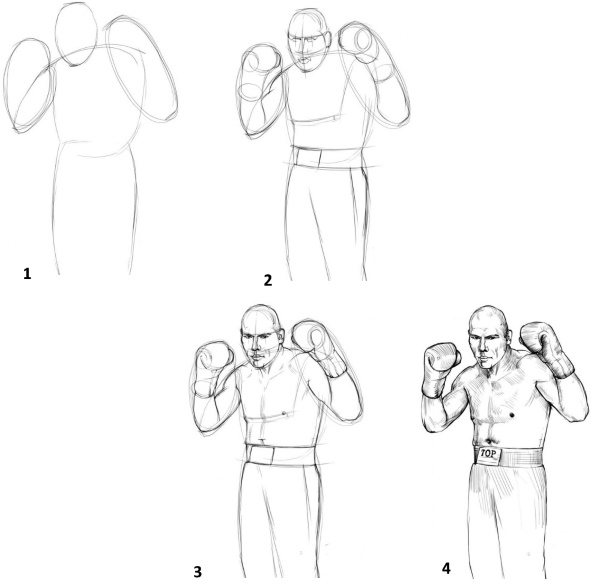 Boxing gloves, pencil drawings for children black and white, colored