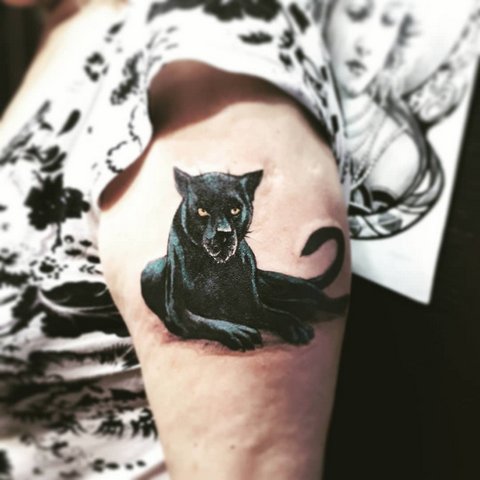 Tatuaj colorat al unei pantere negre