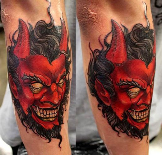 Demon Oni-tatovering. Betydning, på arm, ryg, skulder, underarm