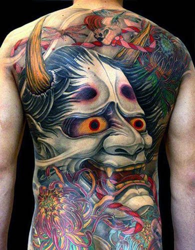 Tetovanie Démon Oni. Význam, na ruke, chrbte, ramene, predlaktí