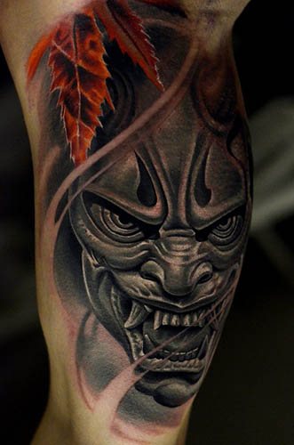 Demon Oni -tatuointi. Merkitys, käsivarteen, selkään, olkapäähän, kyynärvarteen.
