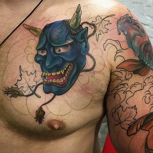 Tatuagem do demónio Oni. Significado, no braço, costas, ombro, antebraço