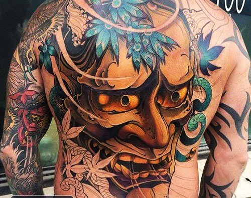 Demon Oni tattoo. Betekenis, op arm, rug, schouder, onderarm