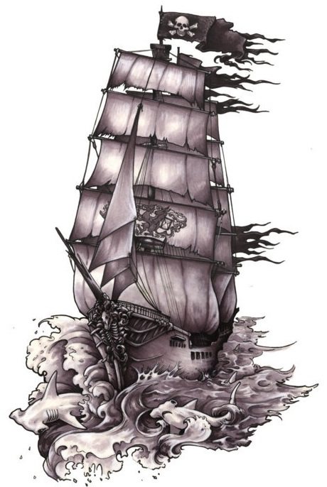 Скица на кораб за татуировки