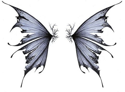 Náčrt pre tetovanie krídel na chrbte pre dievčatá