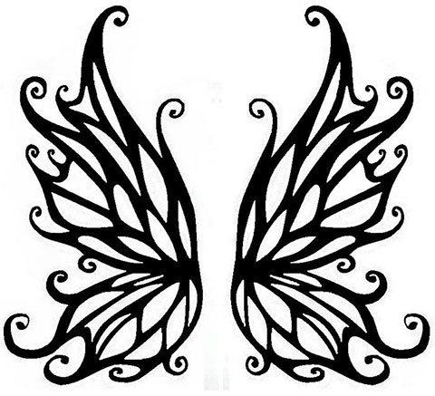 Schets voor tatoeage van vleugels op rug voor meisjes