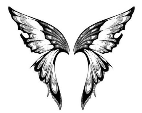 Skitse til tatovering af vinger på pigernes ryg