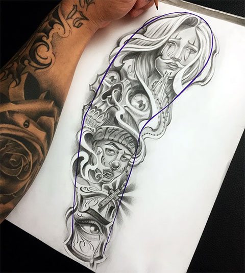 Schiță pentru un manșon de tatuaj în stil Chicano