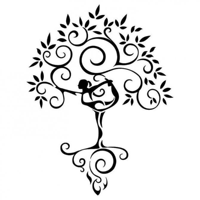 Medžio ir mergaitės tatuiruotės eskizas