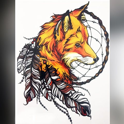 Σκίτσο τατουάζ Dreamcatcher & Fox