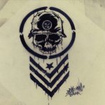 Sketch of a Nazi tattoo in the form of a skull in a helmet
