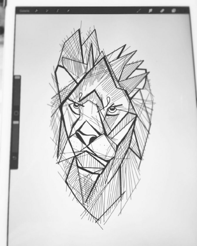 Skitse af en løvetatovering
