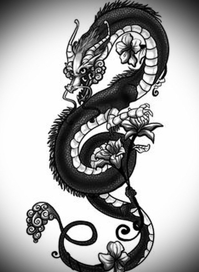 Скица за татуировка на дракон върху краката