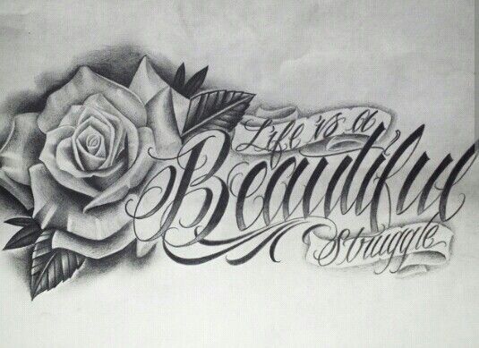 Náčrt tetovania ruže s nápisom