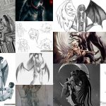 Скици на татуировки на ангели и демони
