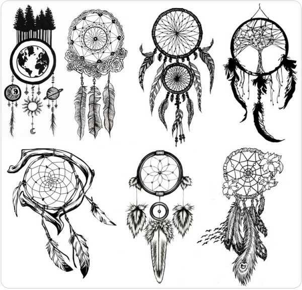 Luonnoksia dreamcatcher tatuointeja varten