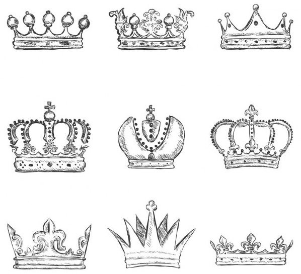 Esboços dos desenhos mais interessantes para uma tatuagem sob a forma da coroa
