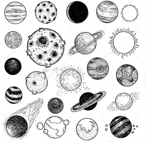 Schetsen van planeten voor tatoeage
