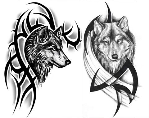 Скици за татуировка на вълк върху раменете