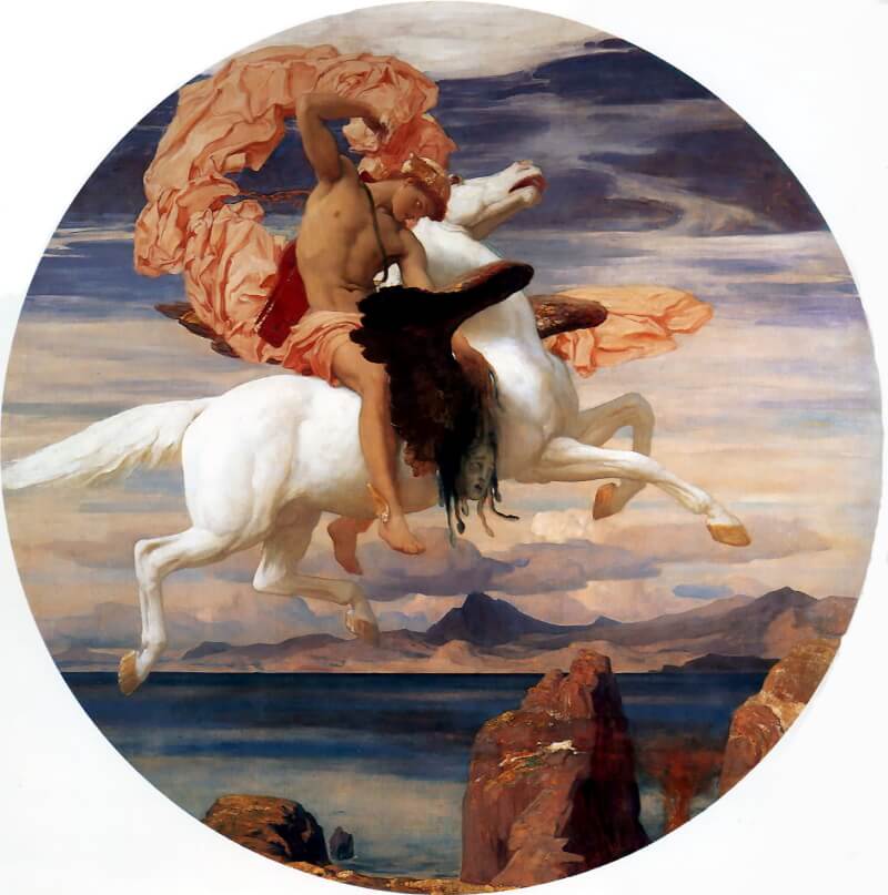 Frederick Leighton - Perseus Pegasuksella kiiruhtaa Andromedan avuksi.