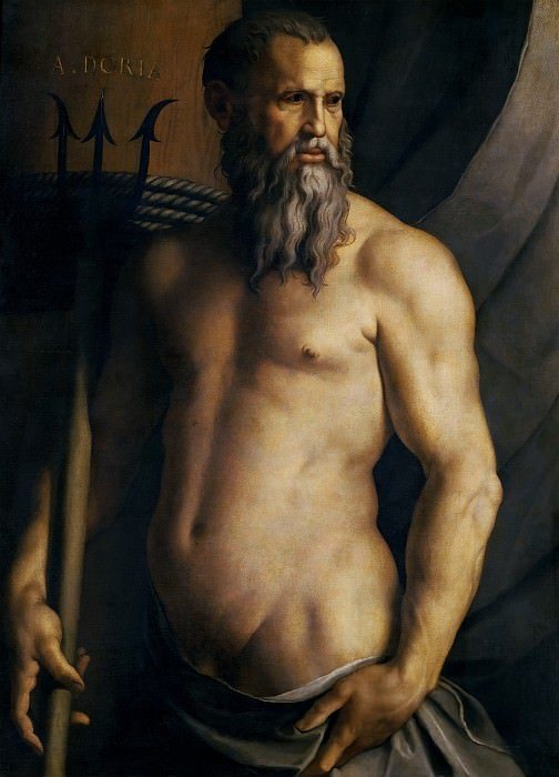 Maľba - Agnolo Bronzino. Portrét Andreu Doriu v podobe Neptúna, 1540-50. Pinacoteca Brera, Miláno, Taliansko.