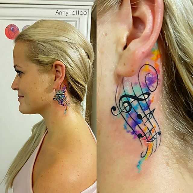 Tatuaggio chiave sul collo, acquerello