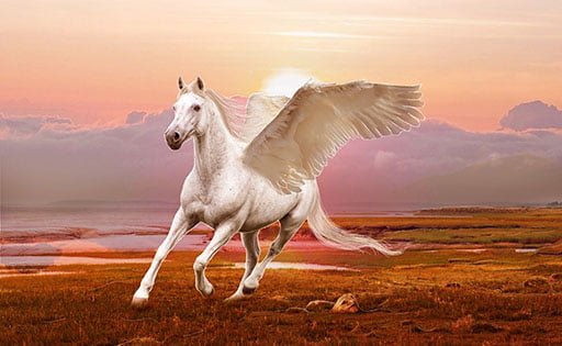 Cavalo alado Pegasus, filho de Poseidon Poseidon