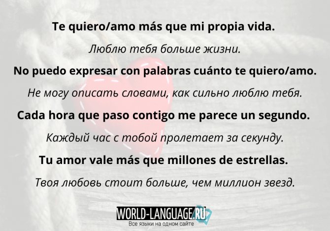 Kærlige ord for kærlighed på spansk