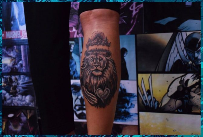 татуировка на лъв върху телета скица