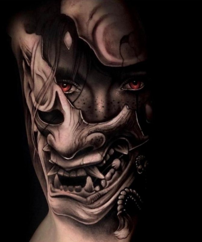 Maschera di Chania. Schizzo, significato di un tatuaggio su avambraccio, schiena, mano, gamba, spalla