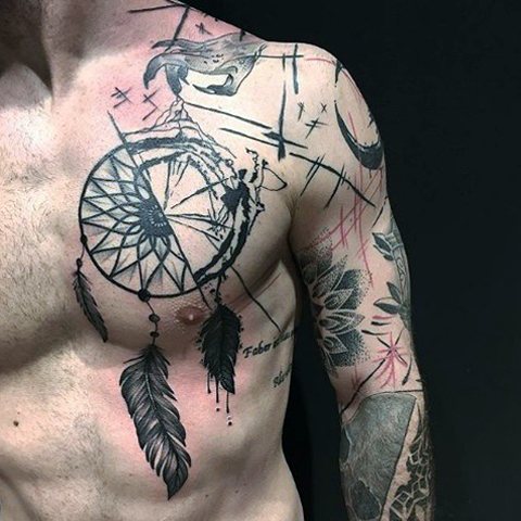 Мъжка татуировка с ловец на мечти