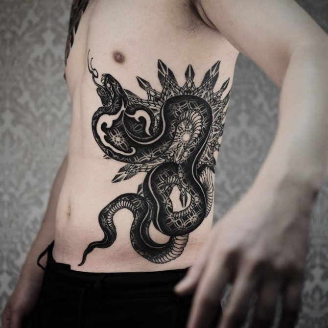 tatuaggio serpente maschile sul lato