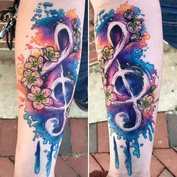 Tatuaggio musicale e fiori di Sakura