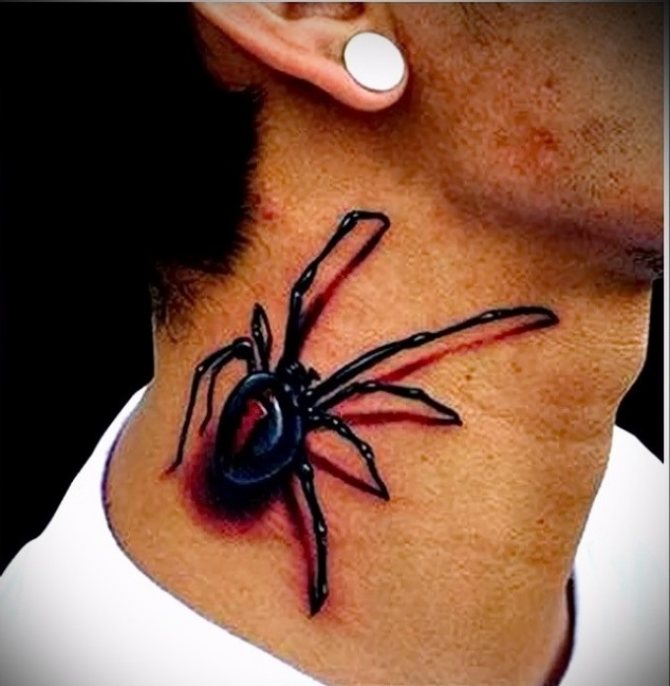 Trimatė tatuiruotė voratinklio pavidalu atrodo labai įdomi.