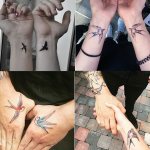 Gekoppelde tatoeages met zwaluw