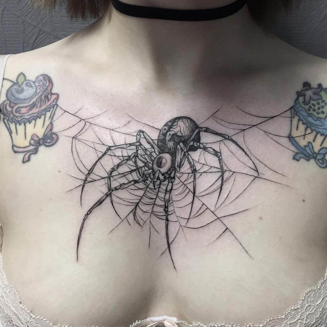 En edderkop på en kvindes bryst