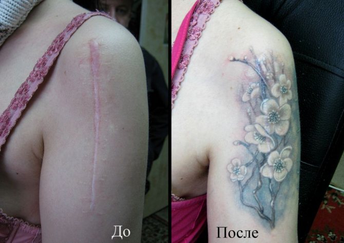 Sobreposição de tatuagem de cicatrizes num salão