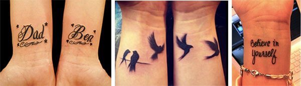 Verschiedene Tattoos am Handgelenk