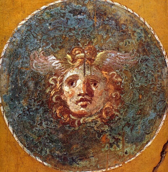 Ρωμαϊκή τοιχογραφία με κεφάλι γοργόνας στο σπίτι του Vettius στην Πομπηία