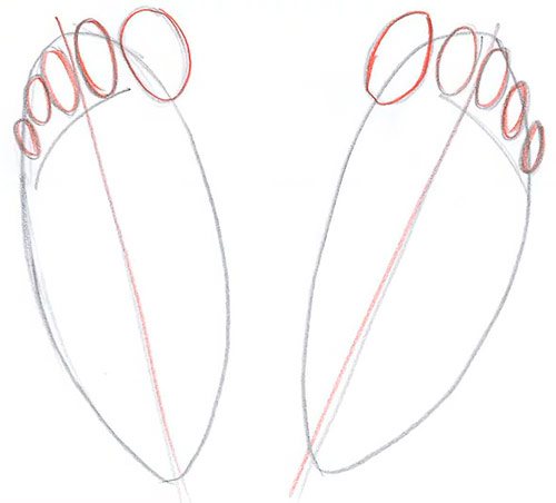 Kreslenie dvoch nôh - pohľad zhora - krok 3