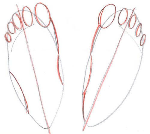 Kreslenie dvoch nôh - pohľad zhora - krok 4
