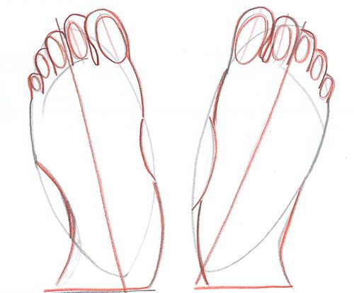 Kreslenie dvoch nôh - pohľad zhora - krok 6