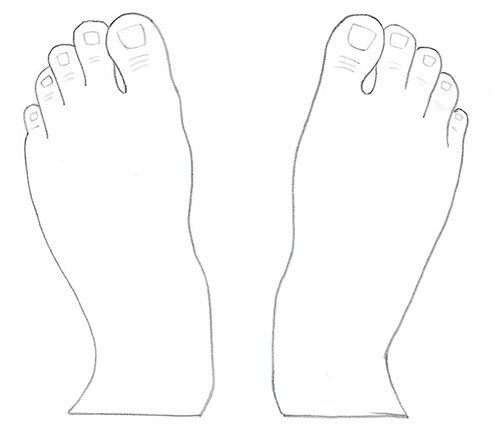 Kreslenie dvoch nôh - pohľad zhora - krok 7