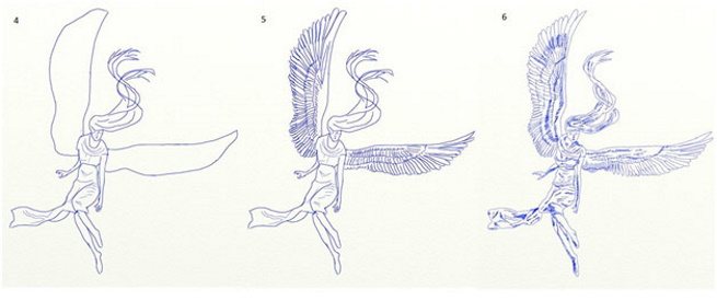 翼のある天使のドローイング 美しい鉛筆画