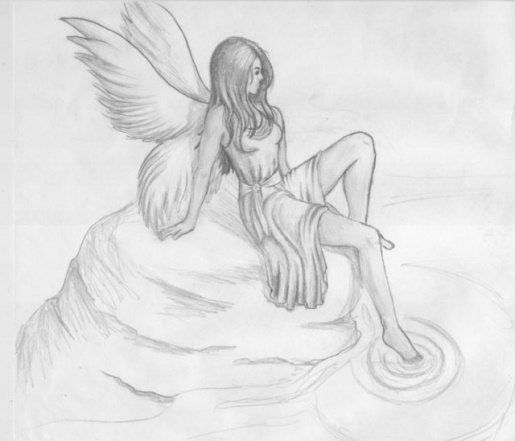 用铅笔画出的翅膀美丽的天使图画