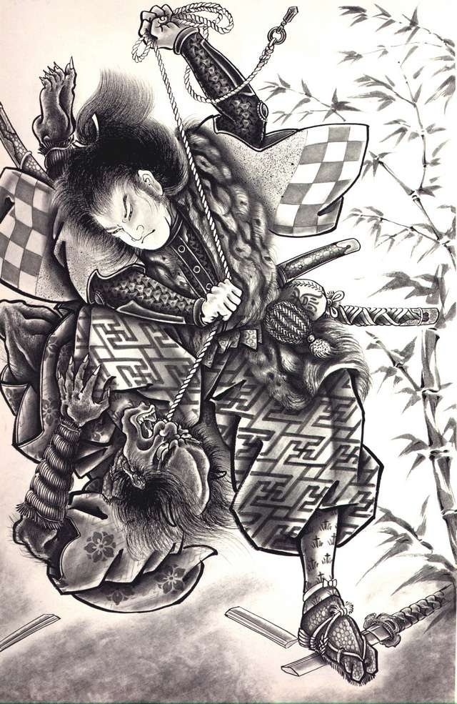 Σκίτσο για ένα αρσενικό τατουάζ με ιαπωνική πολεμική τέχνη
