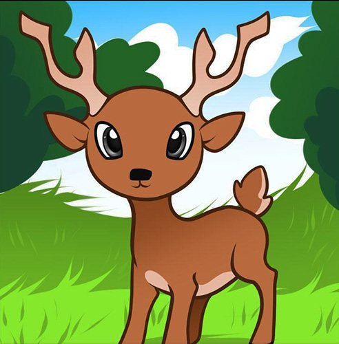 Rysunek ołówkowy jelenia dla dzieci: kolorowy, czarno-biały: północny, noworoczny, geometryczny, leśny