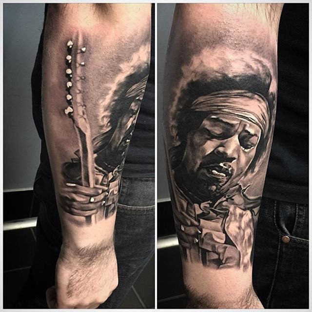 Tatuaj rock de jimmy hendrix, antebraț